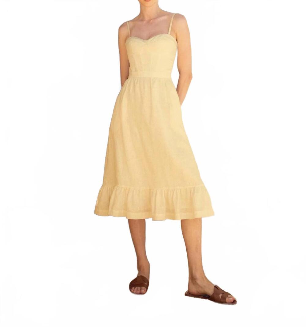 NEW ANDRES OTALORA inspiras corseted linen midi dress in butter yellow